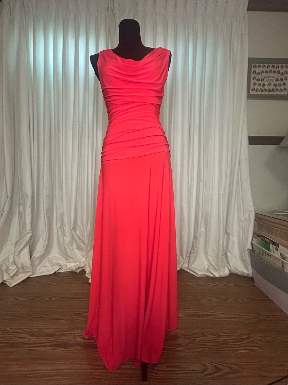 Night Way Collections Coral Red Draped Maxi Dress